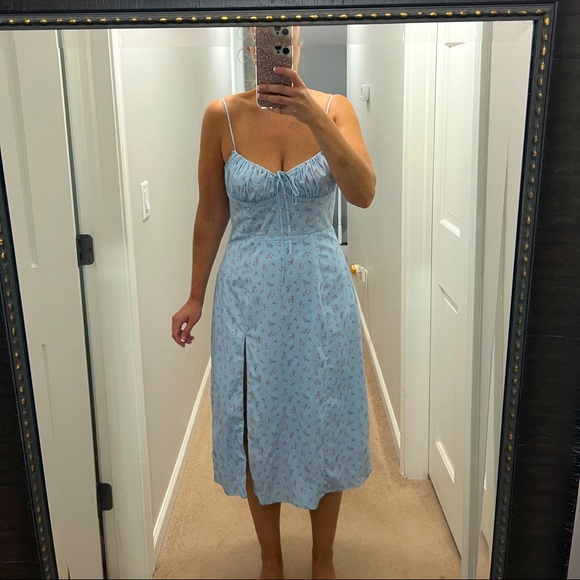 House of CB Dresses House Of Cb Carina Blue Floral Bustier Midi